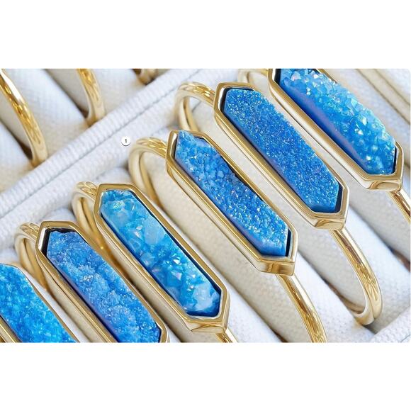 BNWT Denim Quartz Semi-Precious‎ 18K Yellow Gold Ion Plated Bangle RETAIL $60 - Picture 2 of 4